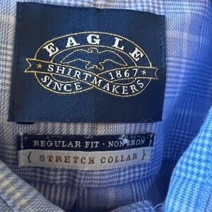 Eagle Men's Blue White Plaid Shirt Size15 32/33 100% Cotton NonIron Regular Fit